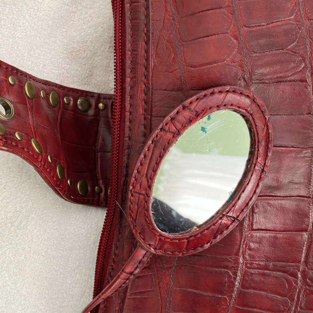 Red Croc-Embossed Handbag with Gold Accents - Picture 7 of 7